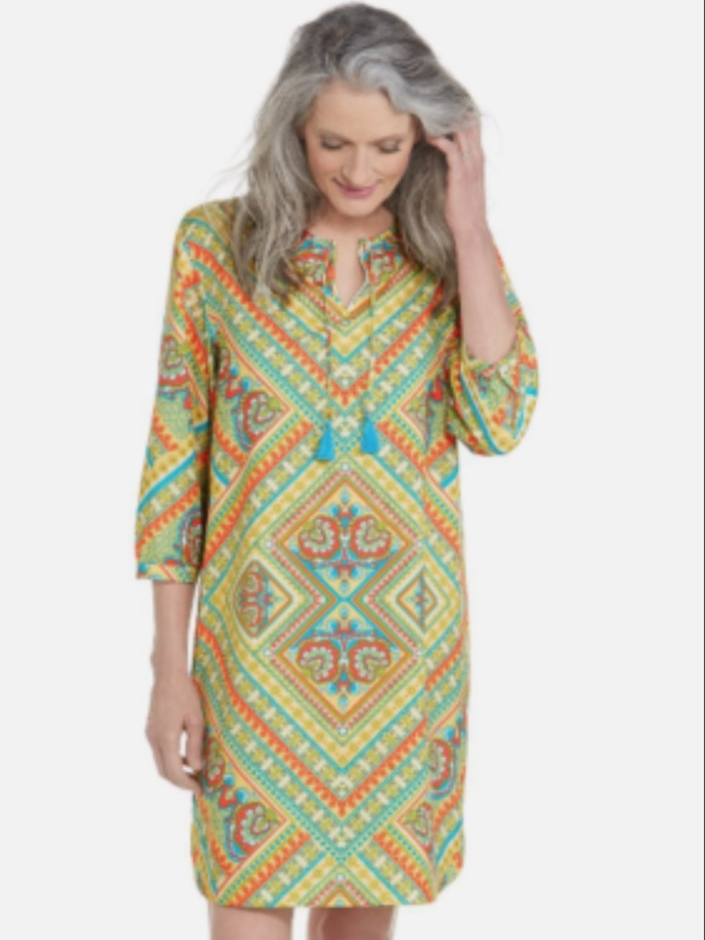Coolibar UPF 50+ Tunic Dress Sun Protective Yellow Patchwork Print XXL